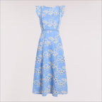 Rope Embroidery Eyelet Maxi Dress