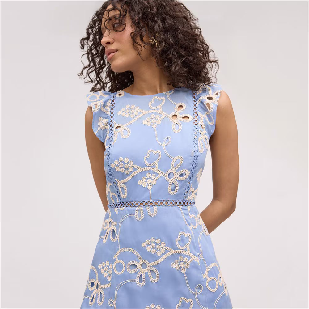 Rope Embroidery Eyelet Maxi Dress