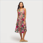 Pink Rose Embroidery V-neck Midi Dress