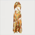 Printed Palm High Neck Midi Dress